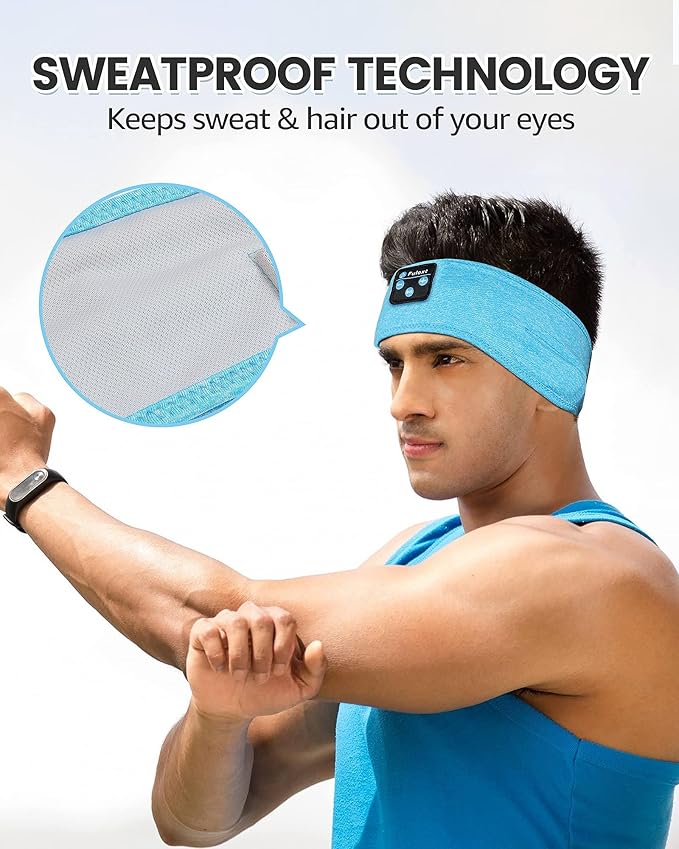 Sleep Headphones Bluetooth Headband, Perytong Upgrage Soft Sleeping Wireless Music Sport Headbands, Long Time Play Sleeping Headsets with Built in Speakers - Bloomnest