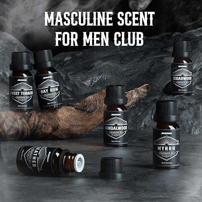 Essential Oils for Men, ARVIDSSON Masculine Essential Oils, Manly Fragrance Oils for Diffuser, Sandalwood, Cedarwood, Leather, Sweet Tobacco, Bay Rum, Myrrh, Gift for Men - Bloomnest
