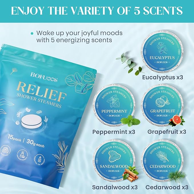 Shower Steamers Aromatherapy, Birthday Valentines Day Gifts for Men Him Dad Boyfriend Teen Boy, Bath Bombs with Natural Essential Oils for Relaxation Self Care SPA -15 Tablets