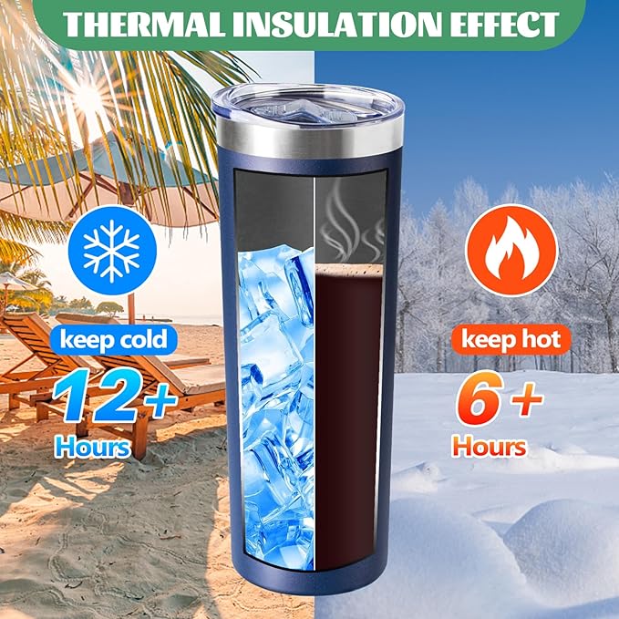 20 oz Skinny Tumbler with Lid and Straw,Stainless Steel Vacuum Insulated Tumbler Cup Double Wall Leak-proof Coffee Mug,Travel Thermal Water Tumbler for Office,Outdoor (Black/White/Navy blue/Grey)