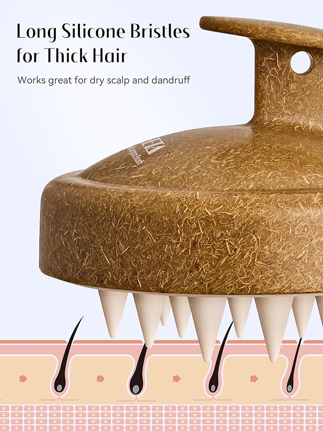 HEETA Scalp Massager Hair Growth, Soft Silicone Scalp Scrubber Shampoo Brush for Exfoliation, Dandruff Removal & Head Massage Stress Relax, Wet & Dry Use for Thick, Thin Hair Care, Brown HEETA