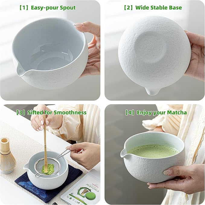 TEANAGOO Matcha Whisk Set,7 Pcs Matcha Set Lt.Grey,Matcha Kit for Ceremony,Matcha Tea Set for Making Breakfast/Latte,Matcha Whisk Set and Bowl with All Accessories,Gift for Matcha Lover/Friend/Family - Bloomnest