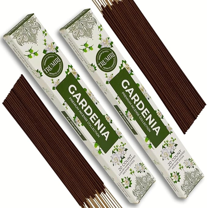 Gardenia Incense Sticks - Total 40 Insence-Sticks - Dual Pack of 20 Insense - Inciensos - Inscents - Natural Non Toxic Ingredients - Incents - Incence - Inscense - Insents TRUMIRI