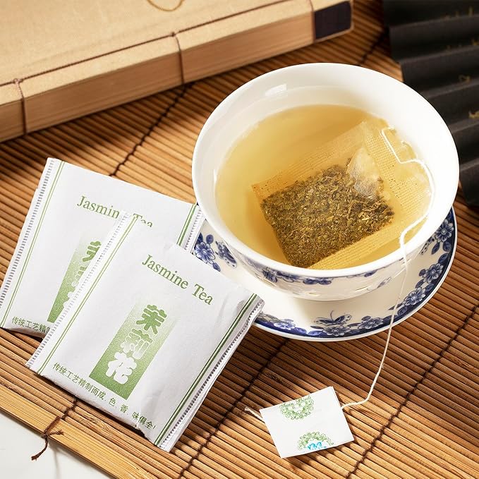 Wing Hop Fung Jasmine Green Tea Fresh Sealed Premium Natural Leaves Individually Wrapped 100 Tea Bags Perfect for Hot or Iced Tea - Bloomnest