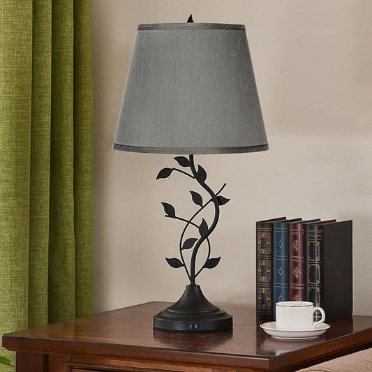 Kakanuo Table Bedside Lamp with USB C Charging Port, Grey Traditional Nightstand Lamp for Living Room, Desk Lamp Large Retro Table Lamp for Bedroom - Bloomnest