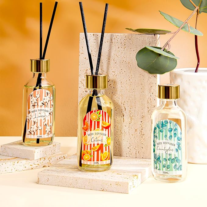 3 Pack Reed Diffuser Set, Linen Eucalyptus Citrus Scented Oil Reed Diffusers for Home, Bathroom, Office Decor, Aromatherapy Diffuser with 15 Sticks, 1.7 Fl. Oz Each, Total 5.1 Fl. Oz - Bloomnest