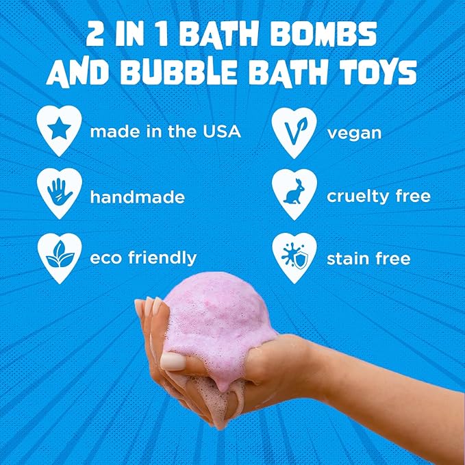 Poke Monster Bath Bomb for Kids with Surprise Toys Inside (Gift Set) - Large Bubble Bath Bombs for Boys & Girls - Skin-Safe, Made in USA, Birthday Gift & Stocking Stuffers for Kids by Two Sisters - Bloomnest