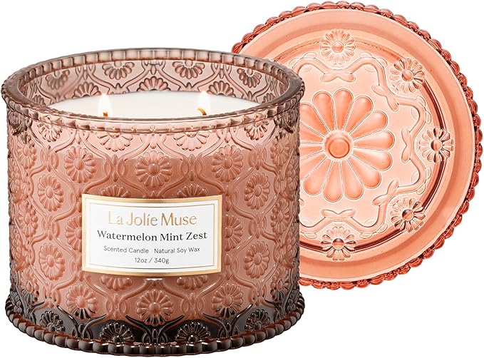 LA JOLIE MUSE Watermelon Mint Zest Candle - Eucalyptus, Sage, Lavender | 12 oz Large 2-Wick Soy Wax Candle | 60 Hours Clean Burn | Gift-Ready for Hosts & Gatherings | Elegant Home Décor - Bloomnest
