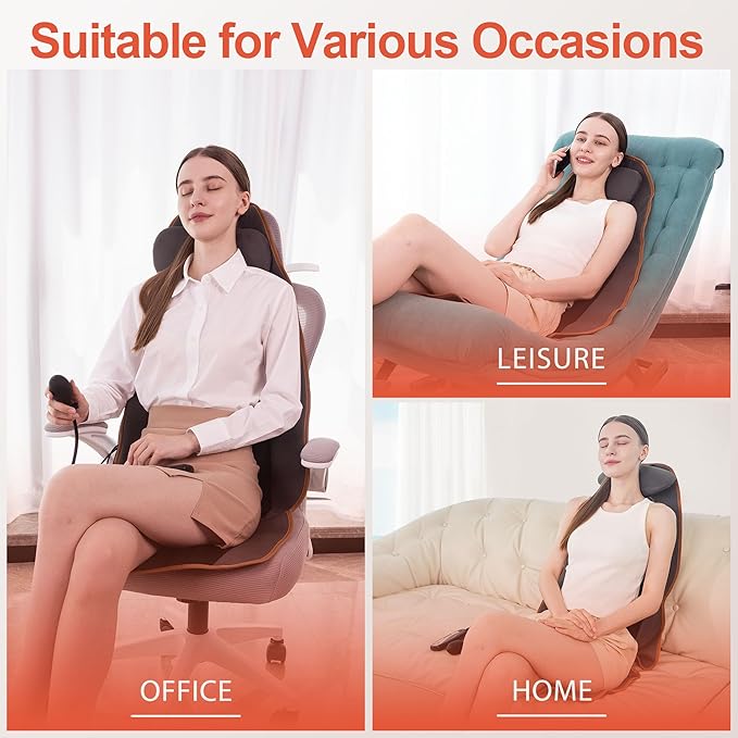 SLOTHMORE Back Massager for Chair with Heat, Vibration Massage Cushion with 8 Motors, Chair Massager for Seniors, Back Massager for Office & Home Use, Ideal Gifts for Dad and Mom - Bloomnest