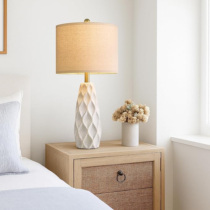 27.5" Ceramic Table Lamps for Living Room Bedroom Lamps Set of 2 Modern Boho Bedside Lamps Night Stands Farmhouse Vintage Large Nightstand Lamp Reading Light Home Office Dorm Desk Deco Gifts, White - Bloomnest