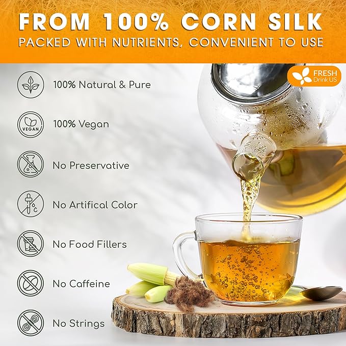 FreshDrinkUS, Premium 40 Tea Bags Corn Silk Tea, 100% Natural & Pure from Corn Silk. Corn Silk Herbal Tea. Clean Ingredients. Made with Natural Material Tea Bags. No Sugar, No Caffeine, Vegan. (40 Tea bags Corn Silk) - Bloomnest