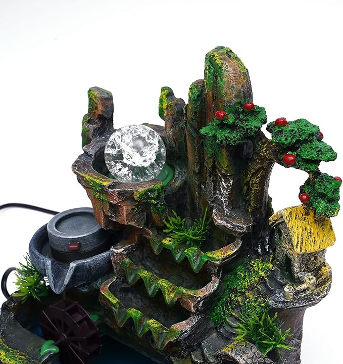 Rockery Fountain, Rockery Tabletop Fountain, Indoor Waterfall Feature with Automatic Pump, for Home Office Desk Decoration, Relaxation Desktop Fountain Waterfall with LED Lamp Atomization Effect