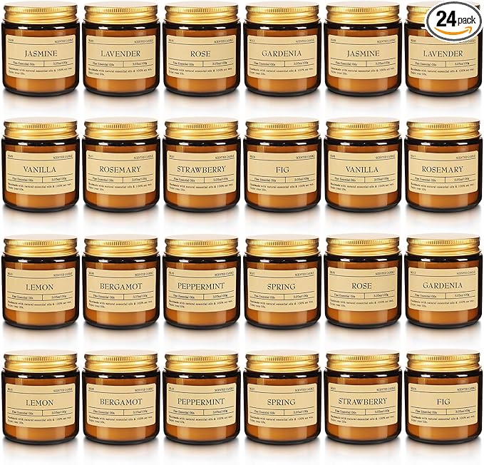 Scented Candle Set 24 Pack, Candle for Home Scented, Odor Eliminating, Stress Relief, Long Lasting Soy Wax Gift Set - Bloomnest