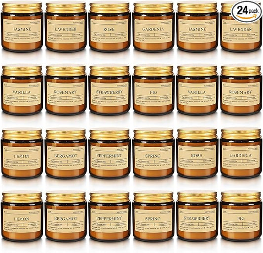 Scented Candle Set 24 Pack, Candle for Home Scented, Odor Eliminating, Stress Relief, Long Lasting Soy Wax Gift Set - Bloomnest
