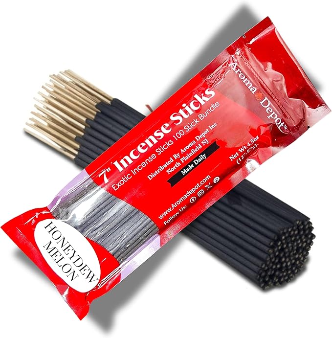 Honeydew Melon Type Most Exotic Charcoal Incense Sticks. Approx. 85 to 100 Sticks Per Bundle, Length - 7 Inches, Each Natural Stick Burns for 35 to 45 mins Each. Long Lasting.100% Pure AromaDepotInc
