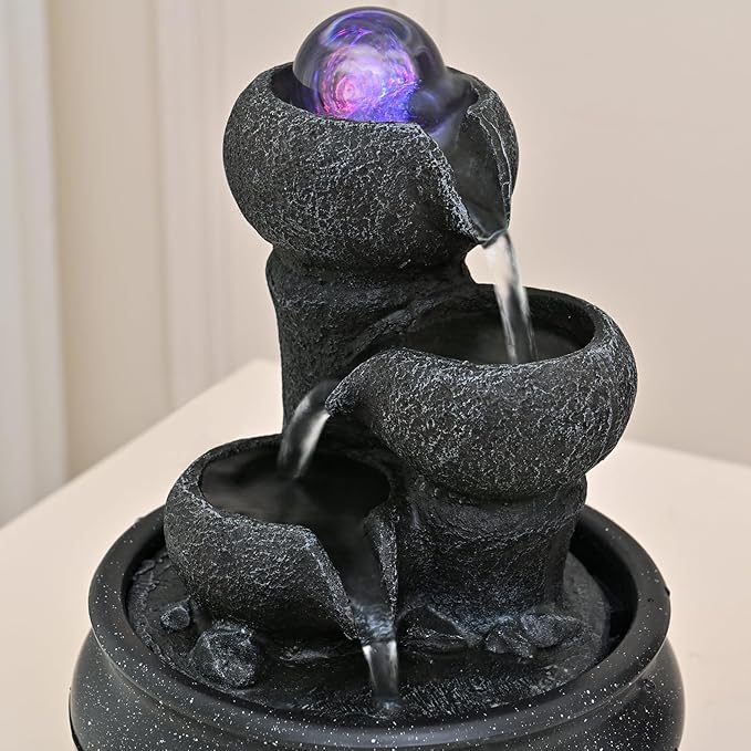 Tabletop Fountain Indoor Waterfall Meditation Fountain,Desktop Water Feature with LED Light for Home Office Bedroom Relaxation (26003) - Bloomnest