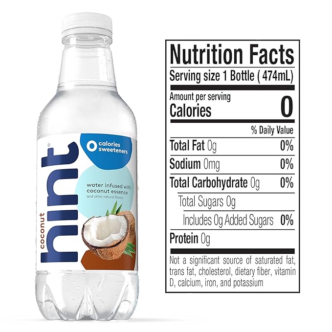 Hint Fruit-Infused Bottled Water, Coconut - Sugar Free Flavored Water with Zero Calories, Naturally Flavored, and No Artificial Sweeteners - 16 Fl Oz (Pack of 12) - Bloomnest
