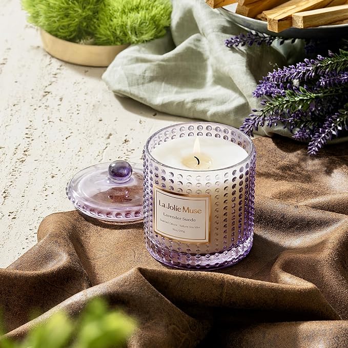 LA JOLIE MUSE Lavender Suede Candle - Lavender, Eucalyptus, Sandalwood | 10 oz Natural Soy Wax | 55 Hours Clean Burn | Aromatherapy Candle | Perfect for Relaxation, Self-Care and Meditation - Bloomnest