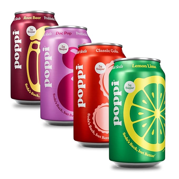 Poppi Sparkling Prebiotic Soda Beverage with Apple Cider Vinegar, Seltzer Water and Fruit Juice, The Classics Variety Pack, 12 Fl Oz, Pack of 12, Packaging May Vary - Bloomnest