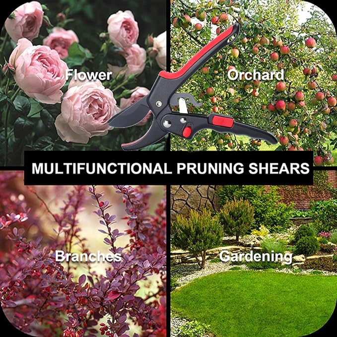 Garden clippers, premium Germany pruners, Work 3 times easier, professional ratchet pruning shears, cutting rose, flower, hedge, stem, tree, Sharp gardening scissors, Arthritis weak hand snips - Bloomnest