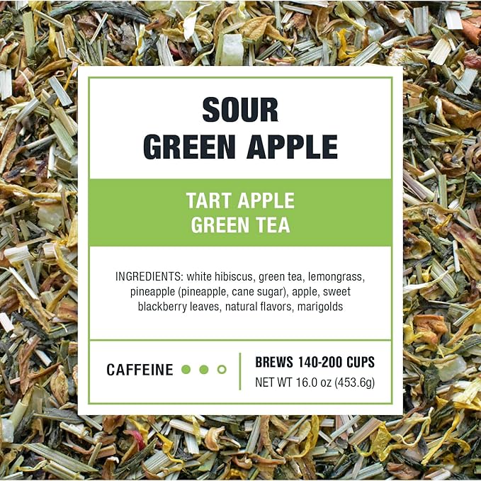 Tiesta Tea - Sour Green Apple, Loose Leaf, Tart Apple Green Tea, Medium Caffeinated Blend, Make Hot or Iced & Brews Up to 140-200 Cups, 16 oz Resealable Bulk Pouch - Bloomnest