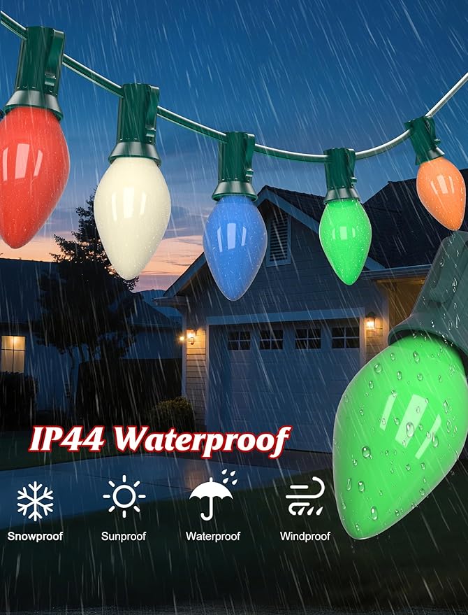 SUNSGNE Christmas Replacement Light Bulbs, C7 LED Ceramic Glass Multicolor Christmas Bulbs, 25 Pack, C7/E12 Candelabra Base, 0.6 Watt - Bloomnest