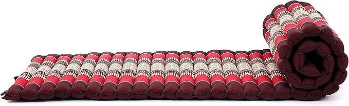 Leewadee - Foldable Floor Mattress - Japanese Roll Up Futon -Trifold Tatami Mat- Guest Floor Bed - Camping Mattress - Thai Massage Mat, Kapok Filled, 75 x 20 inches, Red - Bloomnest