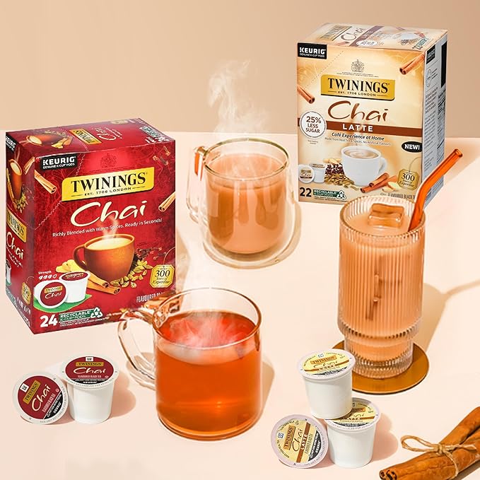 Twinings Chai Latte Black Tea K-Cup Pods for Keurig, 22 Count (Pack of 1), Creamy, Slightly Sweet, Less Sugar, Caffeinated, Enjoy Hot or Iced - Bloomnest