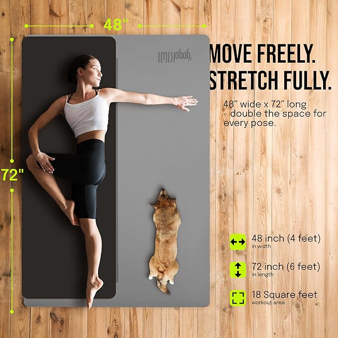 Large Yoga Mat (6'x4') – 1/4" & 1/2" Thick Exercise Mats for Home Workout, Extra Wide Workout Mats for Home Gym, Yoga, Pilates, Stretching, Floor & More - Bloomnest