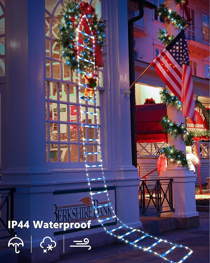 Toodour LED Christmas Lights - 10ft Christmas Decorative Ladder Lights with Santa Claus, Xmas Decorations Light for Indoor Outdoor, Window, Garden, Home, Wall, Xmas Tree Decor - White & Blue - Bloomnest