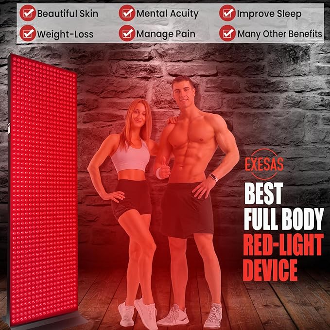 Red Light Therapy Device for Full Body, 630nm, 660nm, 810nm & 850nm, Near Infrared Dual-Chip Clinical Grade LED Panel for Smooth Skin, Weight, Pain and Overall Wellness (1008LED) EXESAS