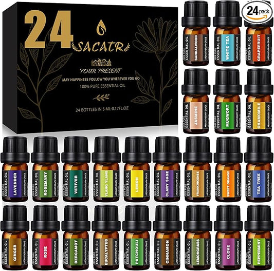 24 Bottles Essential Oil Set - Natural Essential Oils - Perfect for Diffuser, Massage, DIY Candle and Soap Making (5ml) - Bloomnest