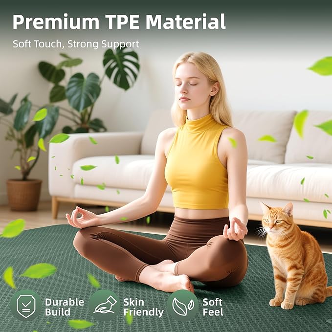 Thick TPE Yoga Mat 72"x48" - 6/8/10/12mm Extra Cushion for Joint Support & Comfort, Non-Slip Texture, Durable & Waterproof, Includes Bag, Strap & Towel for Home Workout, Pilates & Yoga - Bloomnest