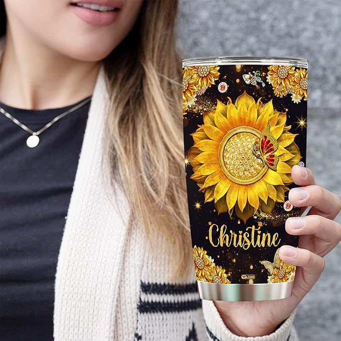 WAZONE Personalized Sunflower Insulated Tumbler 20oz 30oz Every Day Is A New Beginning Motivational Sayings Custom Name Gifts For Women Friends Stainless Steel With Lid Vacuum Travel Cup Mug - Bloomnest