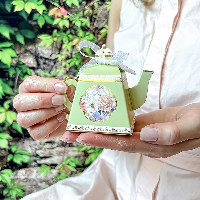 Kate Aspen Vintage Floral Tea Pot Shaped Party Favor Boxes (Set of 24 Assorted Colors) - Weddings Favors, Bridal Showers Brunches, Baby Candy Boxes, Birthday Decorations - Bloomnest