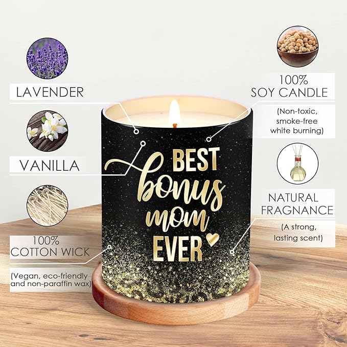 TEEZWONDER Mothers Day Gifts for Bonus Mom from Daughter Son - Leopard Favorite Child Long Lasting Vanilla Lavender Candle 10 oz - Mother's Day Mom Birthday Gifts for Women Mama Stepmom - Bloomnest
