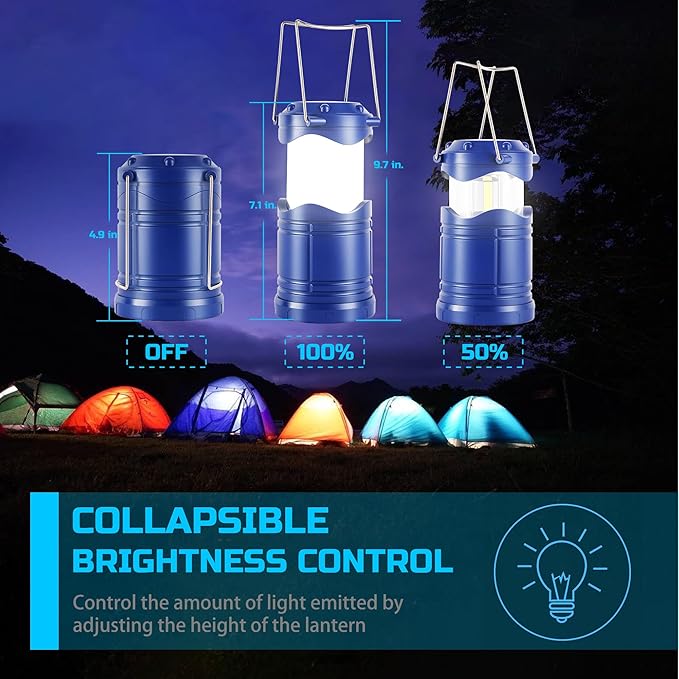 Lichamp LED Camping Lantern, 4 Pack Battery Powered Flashlight for Power Outages, Portable Collapsible Hanging Light Essential for Home, Outdoor, Emergency Lamp Survival Kit Gear for Hurricane, Blue - Bloomnest