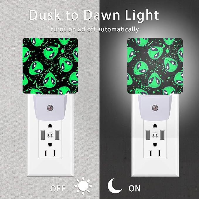 Alien Night Light,Green Aliens Plug-in Night Lights with Dusk-to-Dawn Sensor for Bedroom, Bathroom and Living Room 0.5W Sleep Friendly lamp for Women/Girls/Boys Gift