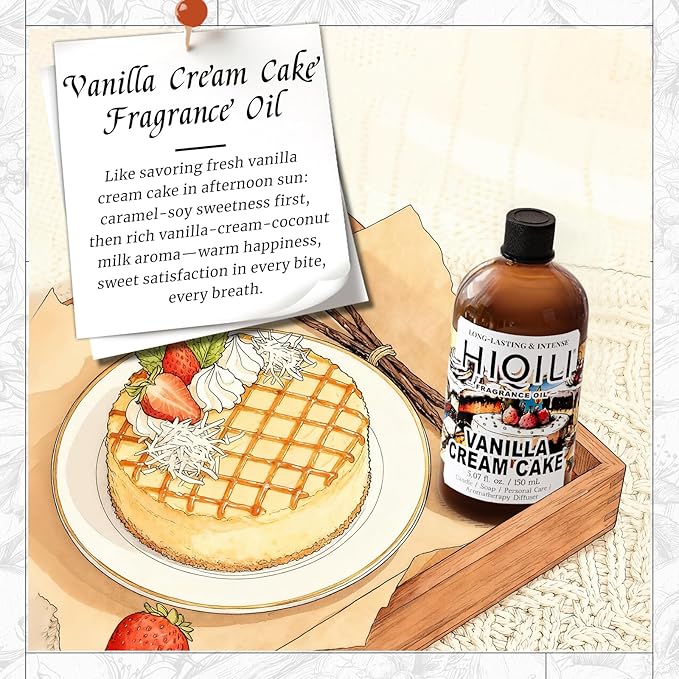 HIQILI Vanilla Cream Cake Fragrance Oil for Diffusers, Candle & Soap Making, Add to Aromatic Air Freshener Spray, Premium Grade - 5.07 Fl Oz
