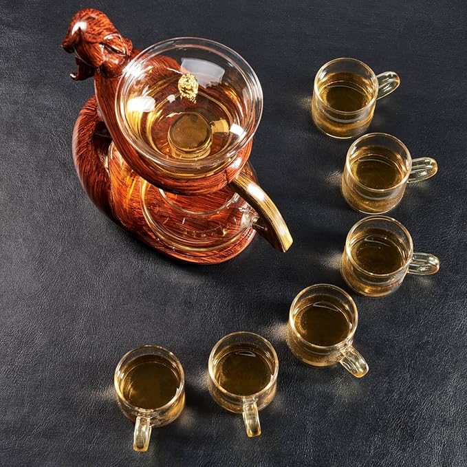 Glass Kungfu Teapot Set Tea maker with Infuser Semi Automatic Tea Set with 6 Small Cups (Red) - Bloomnest