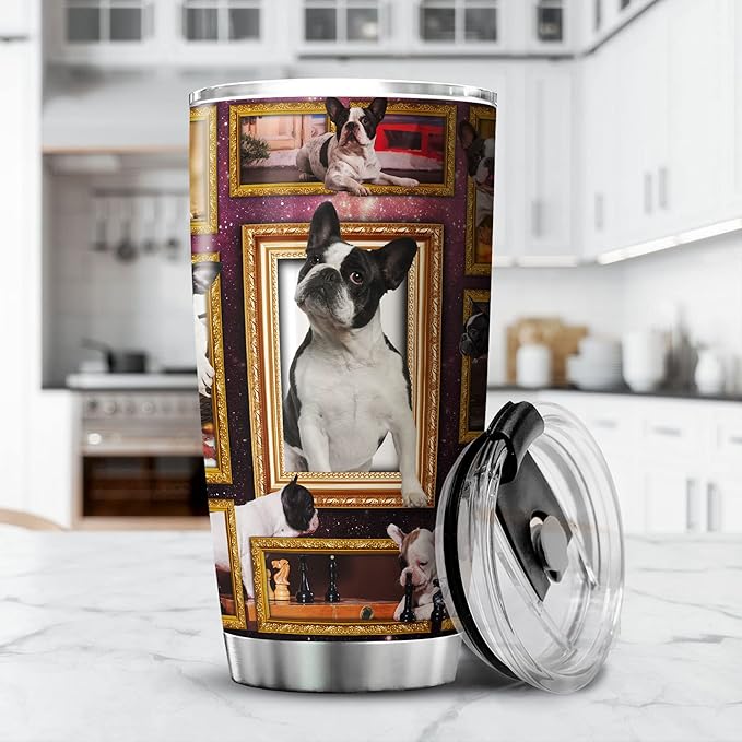 French Bulldog Coffee Tumbler With Lid 20oz Cute Bull Dog Gifts Women Stainless Steel Travel Cup Birthday Present Bulldogs Pet Animal Print Insulated Mug With Dogs On It - Bloomnest