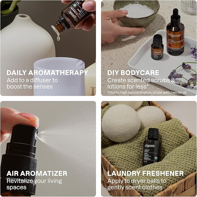 Cliganic Organic Essential Oils Set (Top 5 - The Classics) - 100% Pure Natural - Aromatherapy, Candle Making - Peppermint, Lavender, Eucalyptus, Lemongrass & Orange - Bloomnest