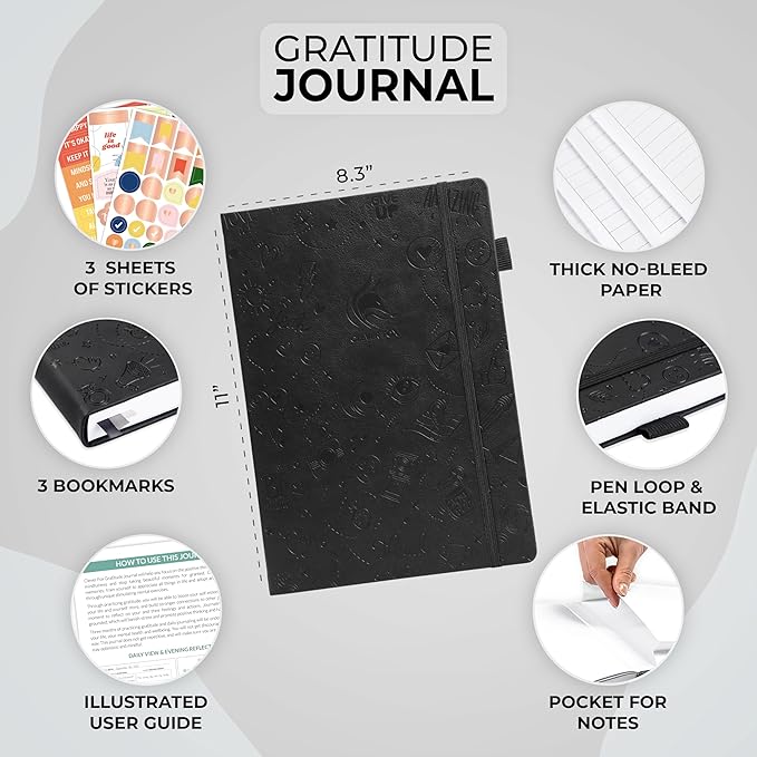 Clever Fox Gratitude Journal Large – Happiness, Positivity & Affirmation Journal – Inspirational Daily Notebook, 3 Months, 8.3x11” (Black) - Bloomnest
