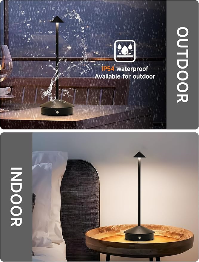 Cordless Table Lamps,LED Rechargeable Desk Lamp,Portable Modern USB Battery Operated Lights,Outdoor Waterproof Touch Dimmable,for Patio,Restaurant,Bar,Camping,Dining Home Set of 2 Black - Bloomnest