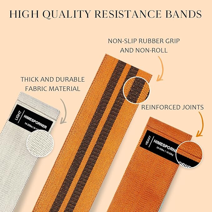 9 PCS Fabric Resistance Bands Set for Working Out, Non-Slip Exercise Booty Bands for Women & Men Leg and Glutes with Hair Ties and Tape Measure - for Home Gym Workout, Yoga, Pilates - Bloomnest