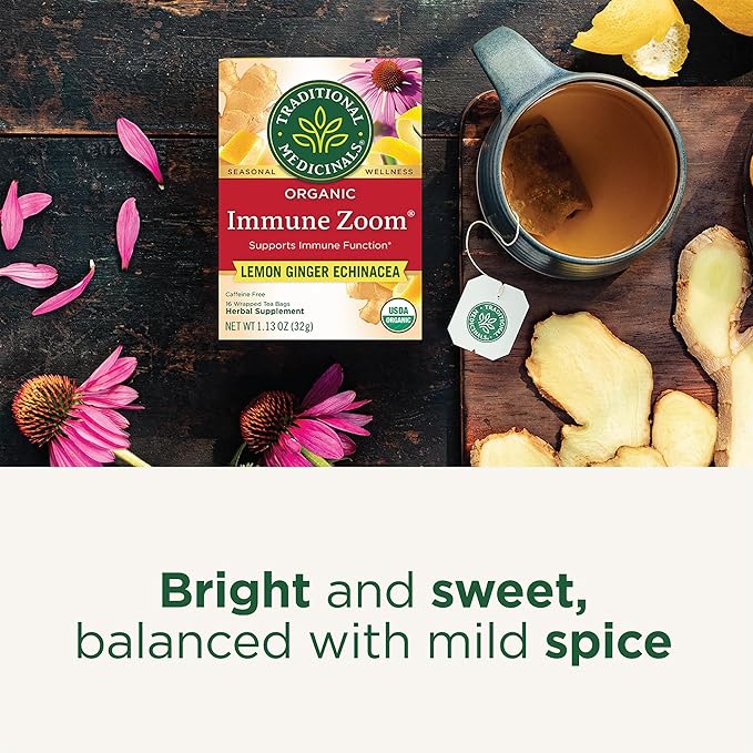 Traditional Medicinals Tea, Organic Immune Zoom Lemon Ginger, Supports Immune Function, 48 Tea Bags (3 Pack) - Bloomnest