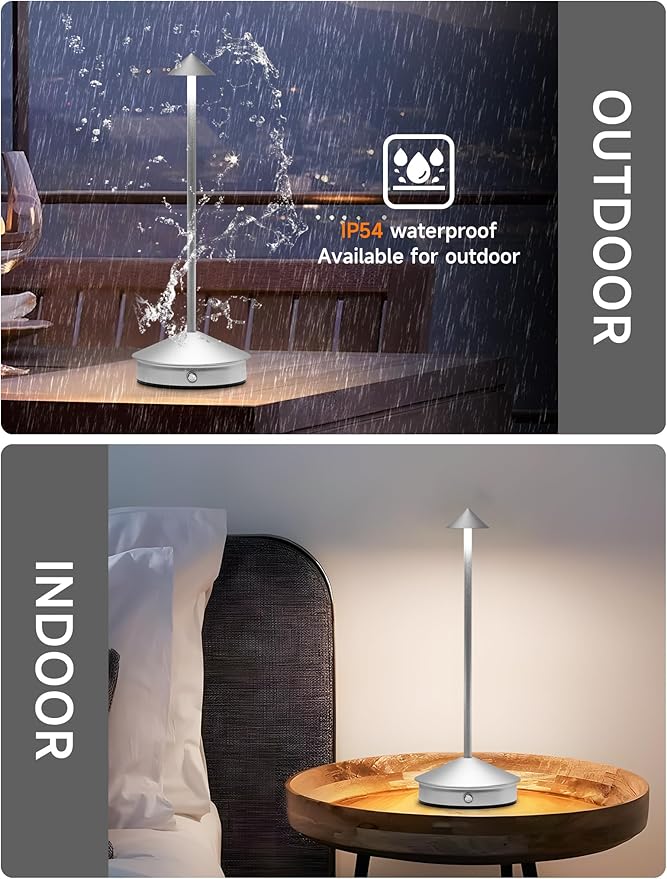 Cordless Table Lamps,LED Rechargeable Desk Lamp,Portable Modern USB Battery Operated Lights,Outdoor Waterproof Touch Dimmable,for Patio,Restaurant,Bar,Camping,Dining Home Set of 2 Silver - Bloomnest