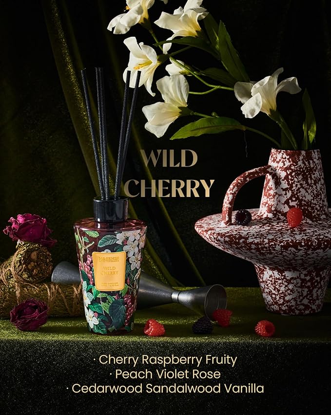 M&SENSE Wild Cherry Reed Diffuser Set - 8.79fl oz Home Fragrance Non-Toxic Natural Bathroom Diffuser with Sticks, Air Freshner Gifts for Bathroom Bedroom Home Decor MSENSE