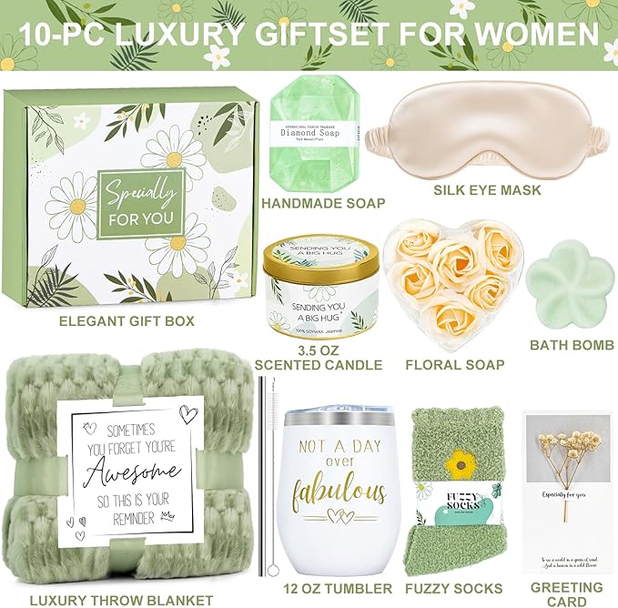 Birthday Gifts for Women, Self Care Gift Get Well Soon Gifts Basket for Women, Flower Relaxing Spa Gift Basket Bath Set,Unique Luxury Self Care Box Gift for Mom Her Wife Sister Girlfriend, Girl Friend