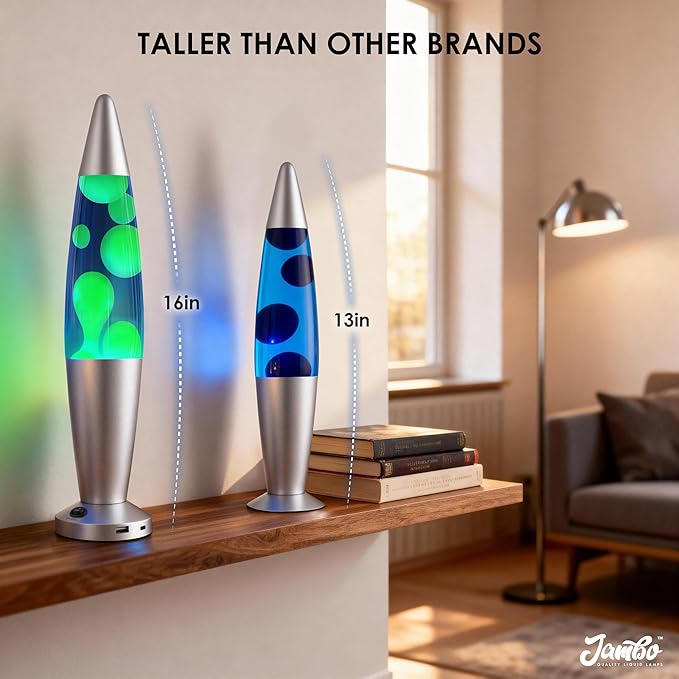 JAMBO Beautiful Liquid Lamp with USB Ports, 16" Motion Light with Blue Liquid Yellow Wax, Relaxing Nightlight, Mood Light for Bedroom, Living Room, Office - Adults, Teens, Kids - Bloomnest